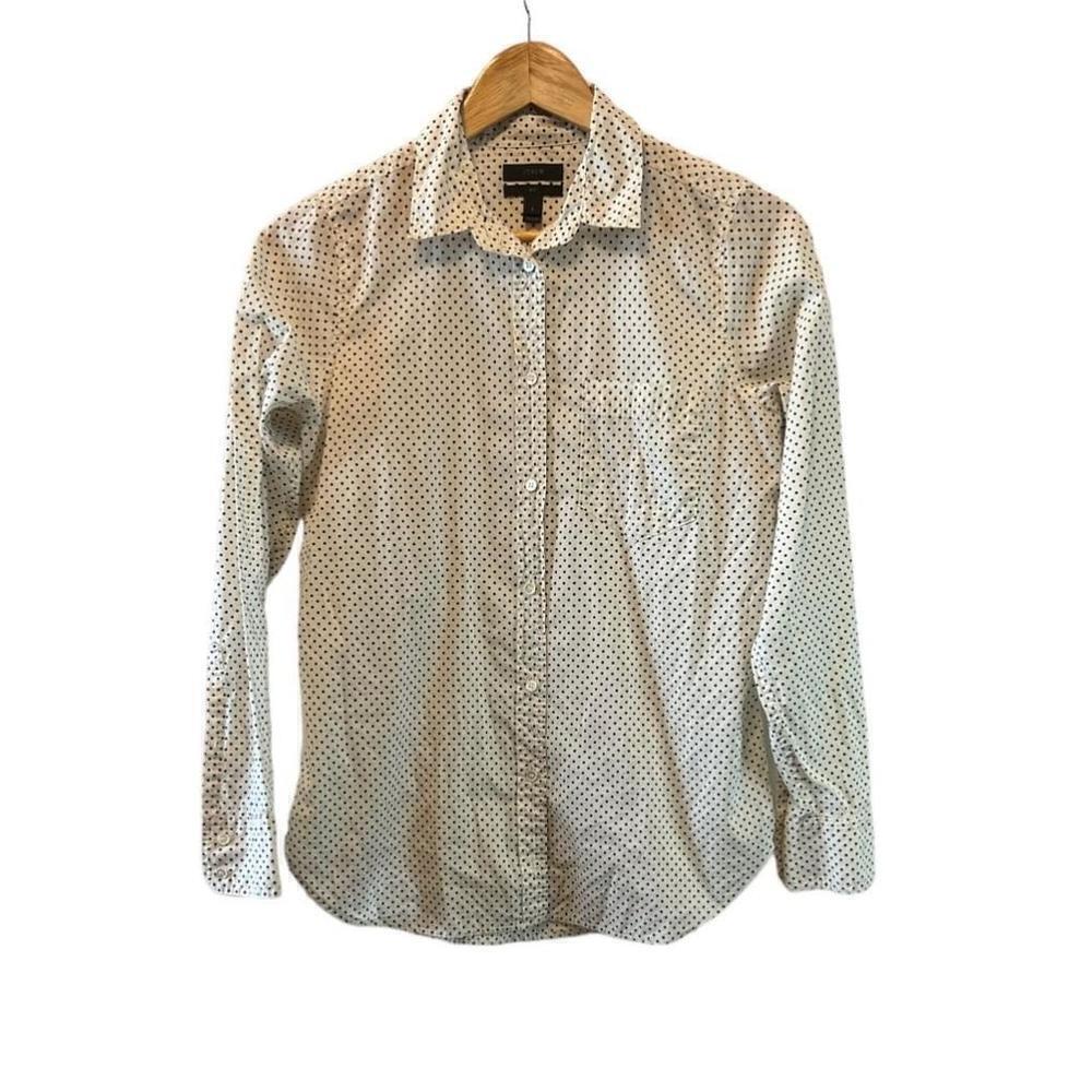 J CREW Boy Fit Cream Polka Dot Button Down Collared Shirt 2